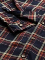 The Indian Garage Co Men Navy Blue & Orange Checked Casual Shirt