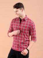 The Indian Garage Co Men Red & White Slim Fit Checked Casual Shirt