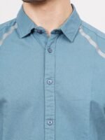 The Indian Garage Co Men Teal Cotton Casual Shirt with Reflective Stripes