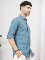 The Indian Garage Co Men Teal Cotton Casual Shirt with Reflective Stripes