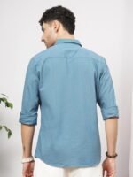 The Indian Garage Co Men Teal Cotton Casual Shirt with Reflective Stripes