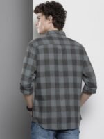 The Indian Garage Co Men Teal Green & Charcoal Grey Cotton Checked Casual Shirt