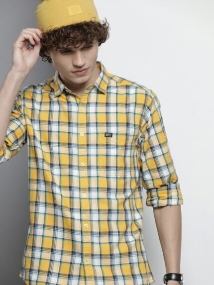 The Indian Garage Co Men Yellow & White Checked Casual Shirt