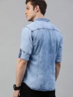 The Roadster Lifestyle Co Men Blue Regular Fit Washed Sustainable Casual Denim Shirt