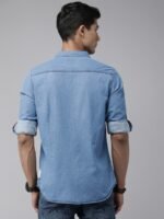 The Roadster Lifestyle Co Men Blue Solid Cotton Chambray Shirt