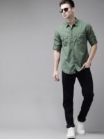 The Roadster Lifestyle Co Men Green Pure Cotton Sustainable Casual Shirt