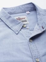 The Roadster Lifestyle Co Men Light Blue Solid Regular Fit Chambray Casual Shirt