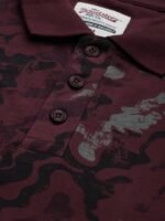 The Roadster Lifestyle Co Men Maroon and Grey Printed Polo Collar Pure Cotton T-shirt