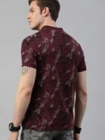 The Roadster Lifestyle Co Men Maroon and Grey Printed Polo Collar Pure Cotton T-shirt