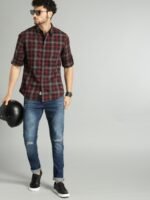 The Roadster Lifestyle Co Men Maroon & Black Regular Fit Checked Sustainable Casual Shirt