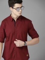 The Roadster Lifestyle Co. Men Maroon Pure Cotton Solid Sustainable Casual Shirt