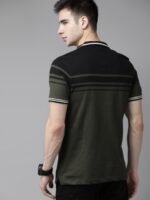 The Roadster Lifestyle Co Men Olive Green Pure Cotton Colourblocked Polo Collar Pure Cotton T-shirt