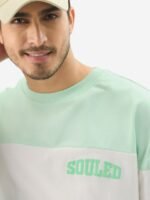 The Souled Store White & Green Colourblocked Pure Cotton Oversized T-shirt