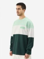 The Souled Store White & Green Colourblocked Pure Cotton Oversized T-shirt