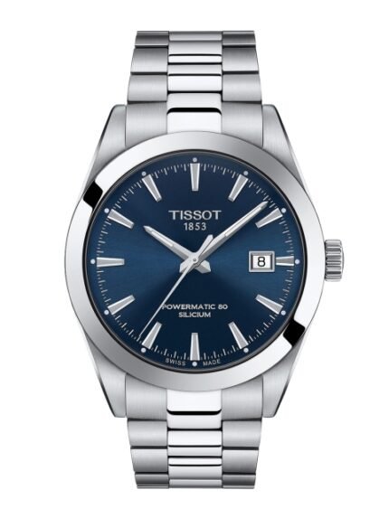 TISSOT Men Blue & Silver-Toned Powermatic 80 Silicium Analogue Watch T1274071104100