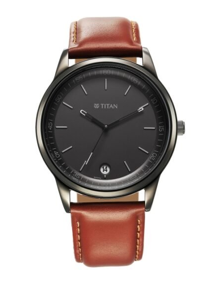 Titan Men Brass Dial Stainless Steel Straps Analogue Watch 10027QL01