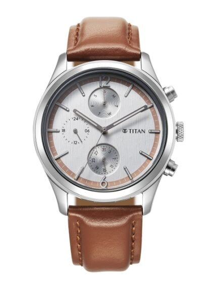 Titan Men Dial & Leather Textured Straps Analogue Watch 10026SL02