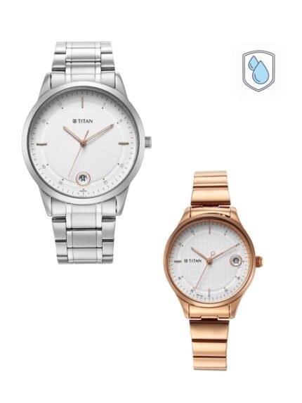 Titan Pack of 2 Stainless Steel Bracelet His & Her Couple Analogue Watch 18062649KM01