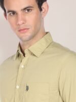 U S Polo Assn Men Beige Solid Tailored Fit Formal Shirt