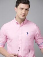 U S Polo Assn Men Pink Solid Tailored Fit Pure Cotton Casual Shirt