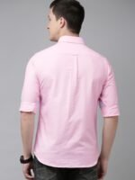 U S Polo Assn Men Pink Solid Tailored Fit Pure Cotton Casual Shirt