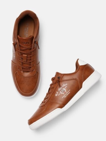 U S Polo Assn Men Tan Brown LIGUORY 2.0 Perforations Sneakers