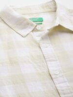 United Colors of Benetton Men Cotton Linen Slim Fit Buffalo Checked Casual Shirt