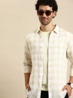 United Colors of Benetton Men Cotton Linen Slim Fit Buffalo Checked Casual Shirt