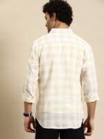 United Colors of Benetton Men Cotton Linen Slim Fit Buffalo Checked Casual Shirt