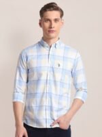 U.S. Polo Assn. button-down collar Long Sleeves Checked Casual Cotton Shirt