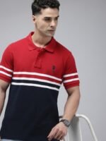 U.S. Polo Assn. Colourblocked Polo Collar Pure Cotton Slim Fit T-shirt