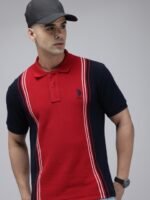 U.S. Polo Assn. Colourblocked Polo Collar Pure Cotton Slim Fit T-shirt