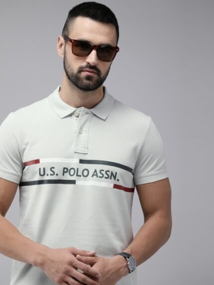 U.S. Polo Assn. Denim Co. Men Brand Logo Printed Polo Collar Pure Cotton Slim Fit T-shirt