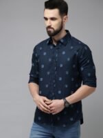 U.S. Polo Assn. Men Navy Blue Tailored Fit Printed Pure Cotton Casual Shirt