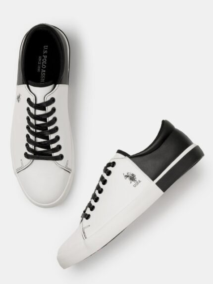 U.S. Polo Assn. Men White & Black Colourblocked PANAL Sneakers