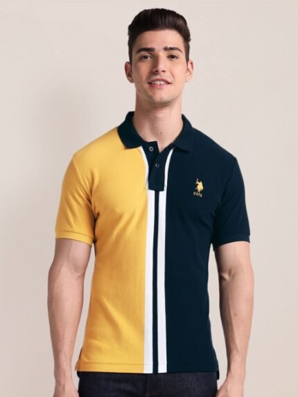 U.S. Polo Assn. Short Sleeves Cotton Striped Polo Collar Applique Slim Fit T-shirt