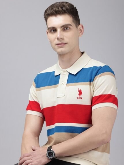 U.S. Polo Assn. Striped Polo Collar Pure Cotton Slim Fit T-shirt