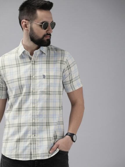 U.S. Polo Assn. Tailored Fit Checked Pure Cotton Casual Shirt