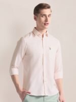 U.S. Polo Assn. Textured Self Design Spread Collar Casual Shirt