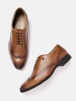 Van Heusen Men Leather Formal Oxfords with Brogue Detail