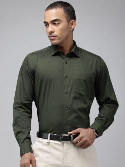 Van Heusen Pure Cotton Self Design Custom Fit Textured Formal Shirt