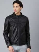 Woods Men Black Leather Biker Jacket