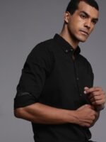 WROGN Men Black Solid Slim Fit Pure Cotton Casual Shirt