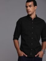 WROGN Men Black Solid Slim Fit Pure Cotton Casual Shirt