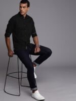 WROGN Men Black Solid Slim Fit Pure Cotton Casual Shirt
