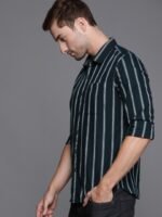 WROGN Men Black Striped Slim Fit Full Sleeved Casual Shirt