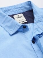 WROGN Men Blue Solid Slim Fit Pure Cotton Casual Shirt