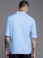 WROGN Men Blue Solid Slim Fit Pure Cotton Casual Shirt