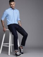 WROGN Men Blue Solid Slim Fit Pure Cotton Casual Shirt