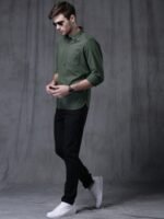 WROGN Men Green Slim Fit Solid Casual Shirt